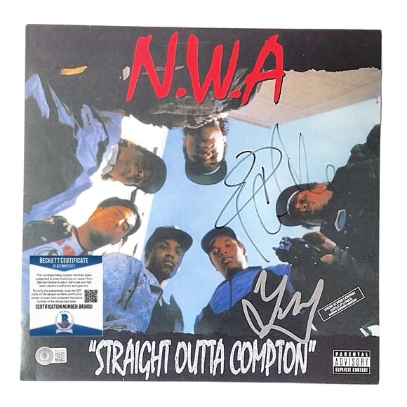 Ice Cube & DJ Yella Signed NWA Straight Outta Compton Vinyl Record Album Beckett - Picture 4 of 12